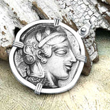 Ancient Greek Athena and the Owl Silver Tetradrachm circa 450 BC Sterling Silver Pendant