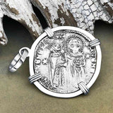 Venetian Jesus Christ Glory, Devotion & Courage Silver 1390 Grosso Coin 14K White Gold Pendant 