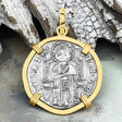Venetian Jesus Christ Glory, Devotion & Courage Silver 1390 Grosso Coin 14K Gold Pendant
