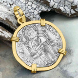 Venetian Jesus Christ Glory, Devotion & Courage Silver 1390 Grosso Coin 14K Gold Pendant