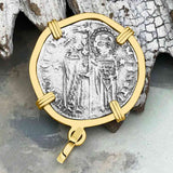 Venetian Jesus Christ Glory, Devotion & Courage Silver 1390 Grosso Coin 14K Gold Pendant