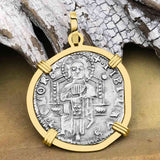 Venetian Jesus Christ Glory, Devotion & Courage Silver 1390 Grosso Coin 14K Gold Pendant