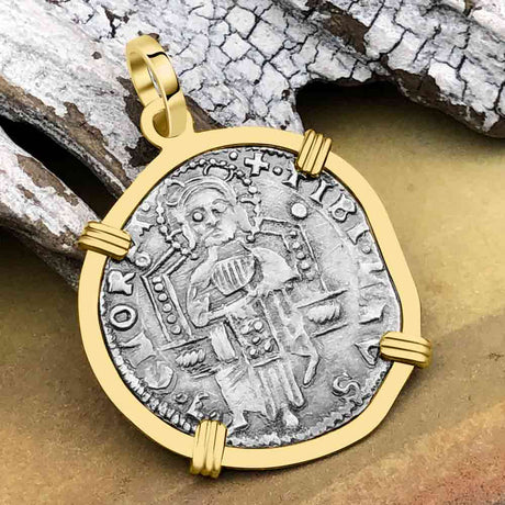 Venetian Jesus Christ Glory, Devotion & Courage Silver 1390 Grosso Coin 14K Gold Pendant
