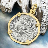 Venetian Jesus Christ Glory, Devotion & Courage Silver Zero-Die Axis 1390 Grosso Coin 14K Gold Pendant
