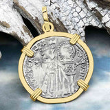 Venetian Jesus Christ Glory, Devotion & Courage Silver 1390 Grosso Coin 14K Gold Pendant
