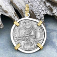Venetian Jesus Christ Glory, Devotion & Courage Silver 1390 Grosso Coin 14K Gold and Sterling Silver Pendant