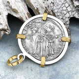 Venetian Jesus Christ Glory, Devotion & Courage Silver 1390 Grosso Coin 14K Gold and Sterling Silver Pendant