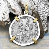 Venetian Jesus Christ Glory, Devotion & Courage Silver 1390 Grosso Coin 14K Gold and Sterling Silver Pendant