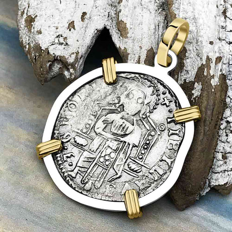 Venetian Jesus Christ Glory, Devotion & Courage Silver 1390 Grosso Coin 14K Gold and Sterling Silver Pendant