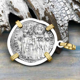 Venetian Jesus Christ Glory, Devotion & Courage Silver 1390 Grosso Coin 14K Gold and Sterling Silver Pendant
