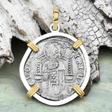Venetian Jesus Christ Glory, Devotion & Courage Silver 1390 Grosso Coin 14K Gold and Sterling Silver Pendant