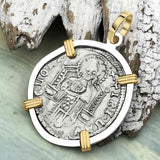 Venetian Jesus Christ Glory, Devotion & Courage Silver 1390 Grosso Coin 14K Gold and Sterling Silver Pendant