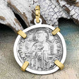Venetian Jesus Christ Glory, Devotion & Courage Silver Zero-Die Axis 1390 Grosso Coin 14K Gold and Sterling Silver Pendant 