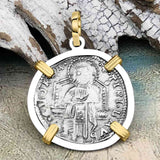Venetian Jesus Christ Glory, Devotion & Courage Silver Zero-Die Axis 1390 Grosso Coin 14K Gold and Sterling Silver Pendant 