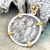 Venetian Jesus Christ Glory, Devotion & Courage Silver Zero-Die Axis 1390 Grosso Coin 14K Gold and Sterling Silver Pendant 