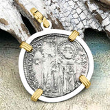 Venetian Jesus Christ Glory, Devotion & Courage Silver Zero-Die Axis 1390 Grosso Coin 14K Gold and Sterling Silver Pendant 