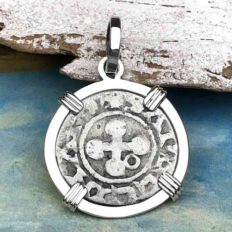 Templar Knights Era French Healing Angel Silver Denier Sterling Silver Pendant 