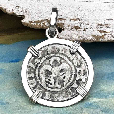 Templar Knights Era French Healing Angel Silver Denier Sterling Silver Pendant 