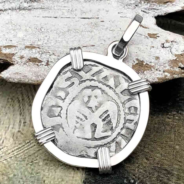 Templar Knights Era French Healing Angel Silver Denier Sterling Silver Pendant 