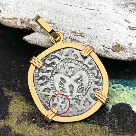 Templar Knights Era French Healing Angel Silver Denier 14K Gold Pendant