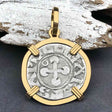 Templar Knights Era French Healing Angel Silver Denier 14K Gold Pendant