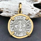 Templar Knights Era French Healing Angel Silver Denier 14K Gold Pendant