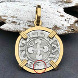 Templar Knights Era French Healing Angel Silver Denier 14K Gold Pendant