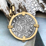 Templar Knights Era Antioch Crusader Medieval Silver Denier - Helmet Head - Coin of the Crusades 14K Gold Pendant