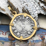 Templar Knights Era Antioch Crusader Medieval Silver Denier - Helmet Head - Coin of the Crusades 14K Gold Pendant