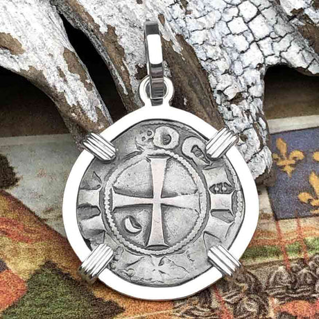 Templar Knights Era Antioch Crusader Medieval Silver Denier Helmet Head Coin of the Crusades Sterling Silver Pendant