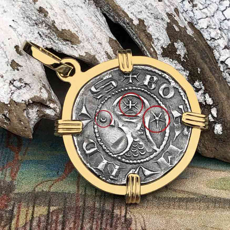 Templar Knights Era Antioch Crusader Medieval Silver Denier - Helmet Head - Coin of the Crusades 14K Gold Pendant