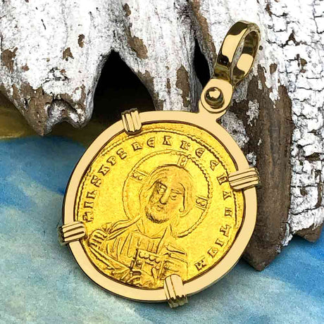 Jesus Christ King of Kings 24K Gold Solidus Coin 945 AD 18K Gold Pendant