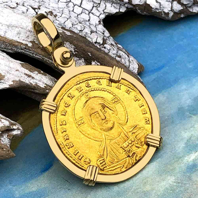 Jesus Christ King of Kings 24K Gold Solidus Coin 945 AD 18K Gold Pendant
