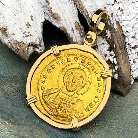 Jesus Christ King of Kings 24K Gold Histamenon Nomisma Coin 963 AD 18K Gold Pendant