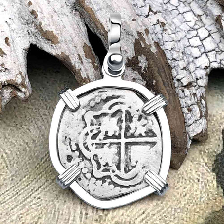 Atocha Era Buried Spanish 1 Reale Piece of Eight Sterling Silver Pendant