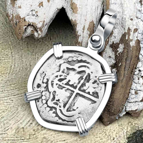 Atocha Era Buried Spanish 1 Reale Piece of Eight Sterling Silver Pendant