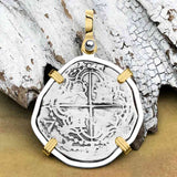 Atocha Era Buried Spanish 2 Reale Piece of Eight 14K Gold and Sterling Silver Pendant