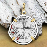 Atocha Era Buried Spanish 2 Reale Piece of Eight 14K Gold and Sterling Silver Pendant