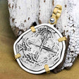 Atocha Era Buried Spanish 2 Reale Piece of Eight 14K Gold and Sterling Silver Pendant