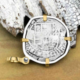 Atocha Era Buried Spanish 2 Reale Piece of Eight 14K Gold and Sterling Silver Pendant