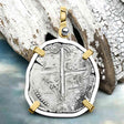 Atocha Era Buried Spanish 2 Reale Piece of Eight 14K Gold and Sterling Silver Pendant