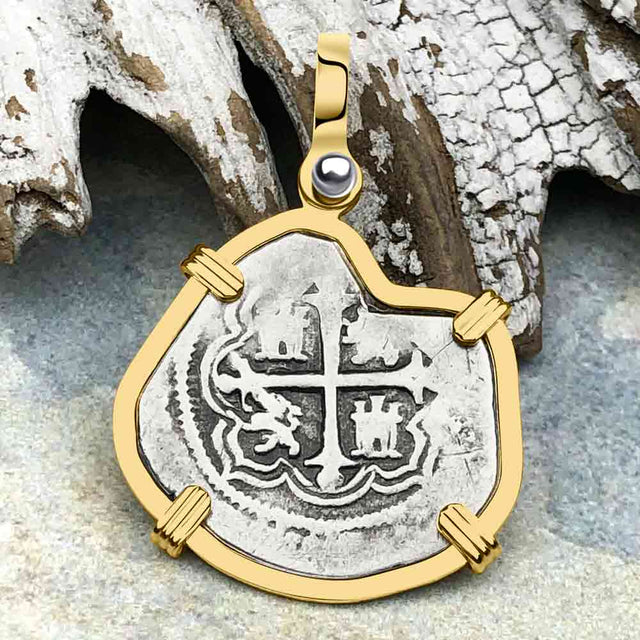 Atocha Era Buried Spanish 1 Reale Cob Piece of 8 14K Gold Pendant