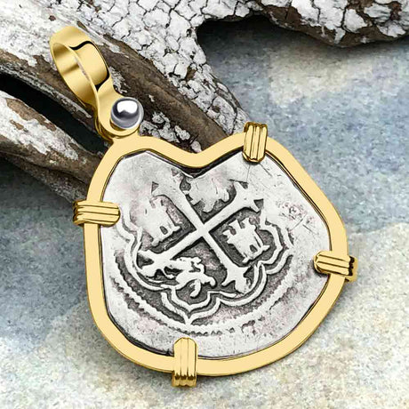 Atocha Era Buried Spanish 1 Reale Cob Piece of 8 14K Gold Pendant