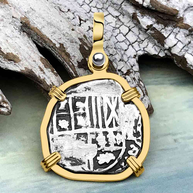 Atocha Era Buried Spanish 1 Reale Piece of Eight 14K Gold Pendant