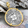 Templar Knights Era Medieval France Silver Gros Tournois circa 1290 Crusader Cross Coin 14K Gold Pendant