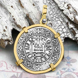 Templar Knights Era Medieval France Silver Gros Tournois circa 1290 Crusader Cross Coin 14K Gold Pendant