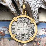 Templar Knights Era Antioch Crusader Medieval Silver Denier - Helmet Head - Coin of the Crusades 14K Gold Pendant
