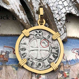 Templar Knights Era Antioch Crusader Medieval Silver Denier - Helmet Head - Coin of the Crusades 14K Gold Pendant