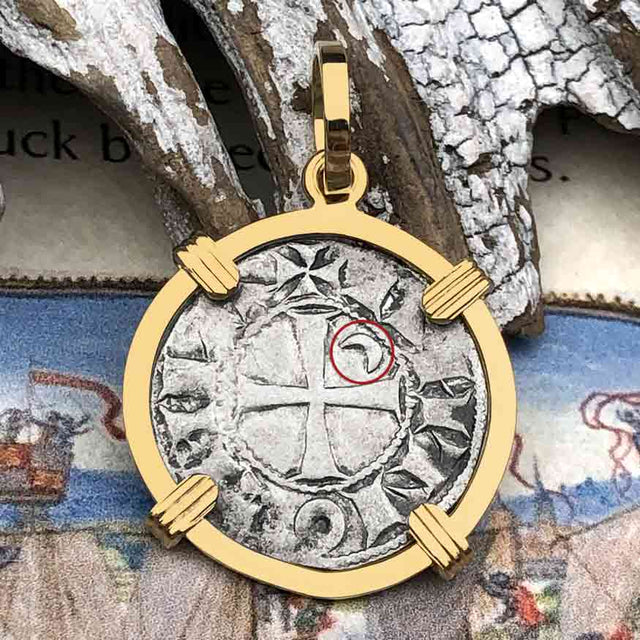 Templar Knights Era Antioch Crusader Medieval Silver Denier - Helmet Head - Coin of the Crusades 14K Gold Pendant