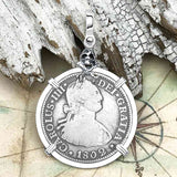 1802 Pirate Era Skull and Cross Bones Silver 2 Reale Spanish Portrait Piece of 8 Sterling Silver Pendant